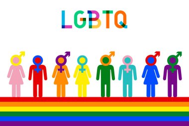 LGBTQ + renginin vektör görüntüsü. Gurur sembolü. LGBTQ için gökkuşağı rengi, dünyada en çok bilinen renk LGBT gururunu temsil eden gurur bayrağıdır. Mutlu gurur ayı.