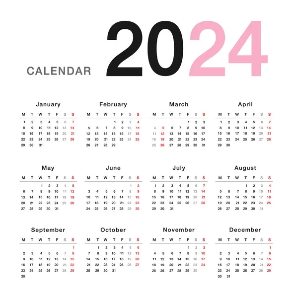Año Colorido 2024 Plantilla Diseño Vectores Horizontales Calendario Diseño Simple — Vector de stock