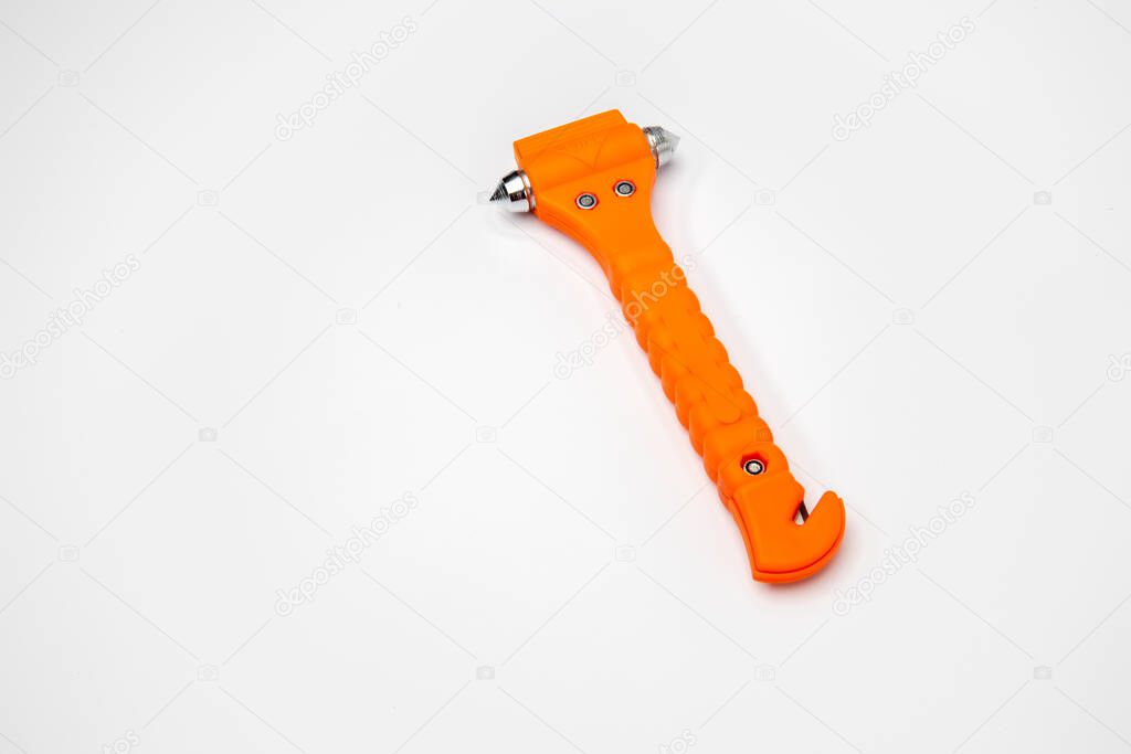 Safety hammer in vehicles use in the event of an accident isolated on white background. Safety Hammer in Cars use in Case Accident on white background