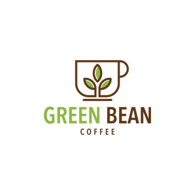 Logo tasarımının içinde yapraklar olan soyut kahve fincanı tasviri