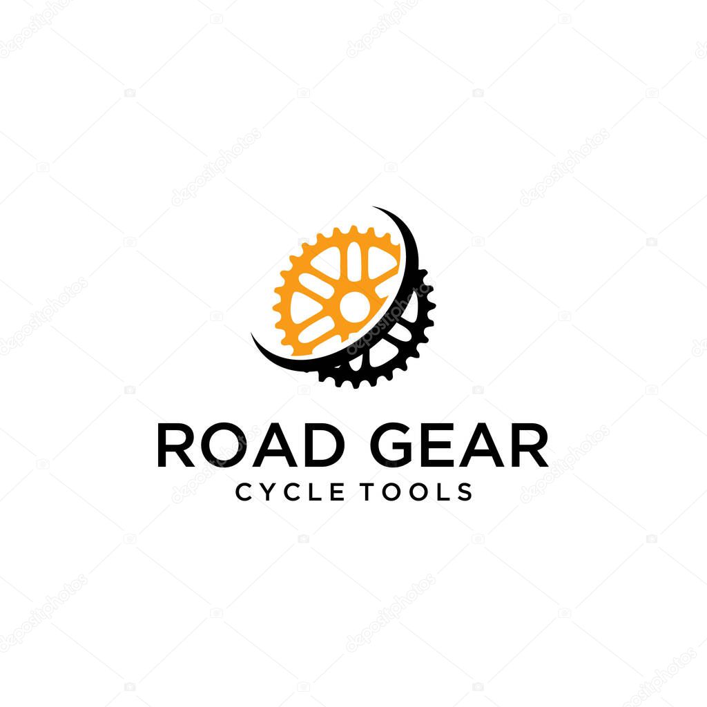 Illustration of abstract gear sign on a bicycle with an arch cut in the middle.