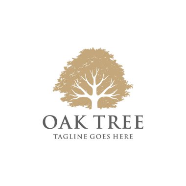 Doğanın resmedilmiş hali Meşe Ağacı Amblemi logo tasarımı vintage 