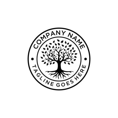 Doğanın resmedilmiş hali Meşe Ağacı Amblemi logo tasarımı vintage 