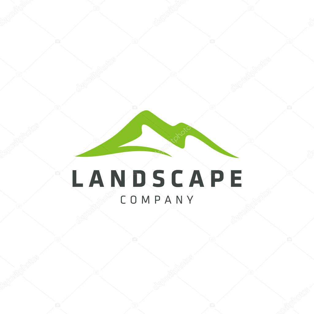 The illustration of Minimalist Landscape Hills Mountain Peaks Vector logo design.