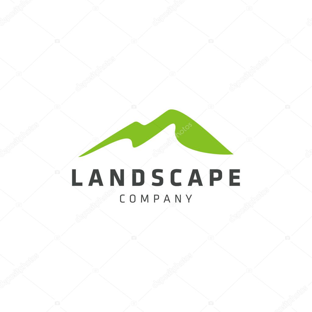 The illustration of Minimalist Landscape Hills Mountain Peaks Vector logo design.