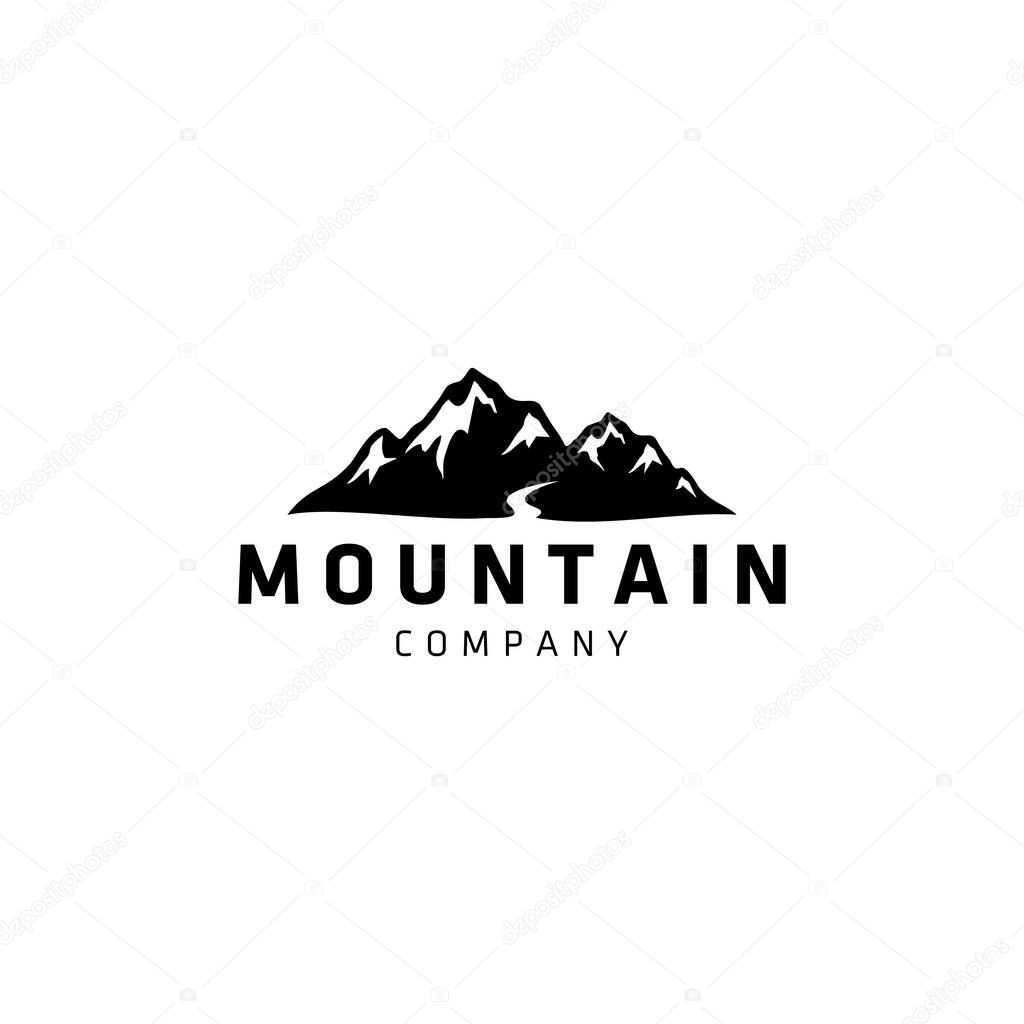 The illustration of Minimalist Landscape Hills Mountain Peaks Vector logo design.