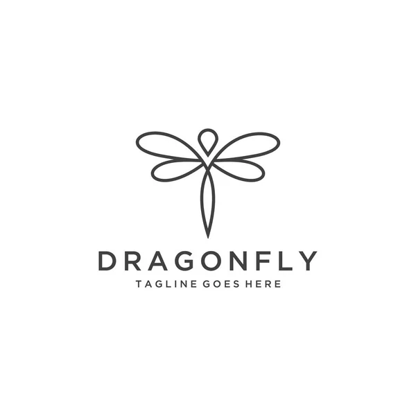 Modern Minimalist Zarif Dragonfly Logosu Çizgili Sanat Tarzıyla Tasarlandı — Stok Vektör