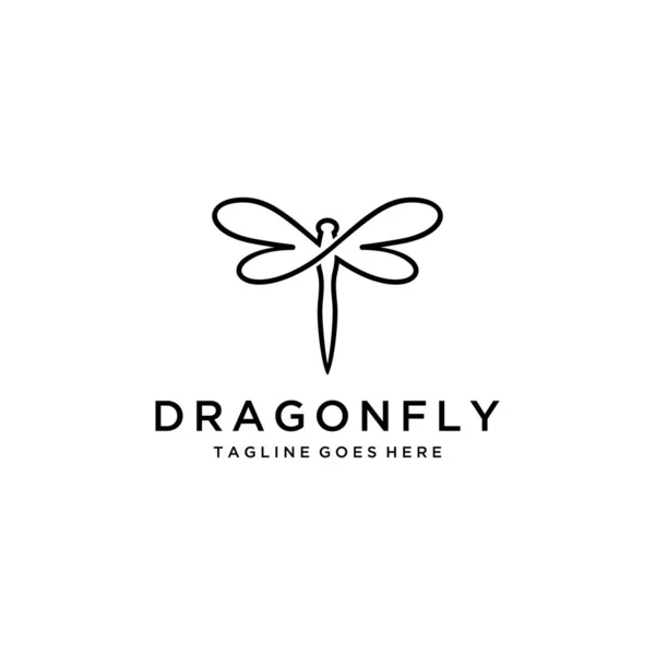 Μοντέρνο Μινιμαλιστικό Κομψό Σχέδιο Λογότυπο Dragonfly Στυλ Τέχνης Γραμμή — Διανυσματικό Αρχείο