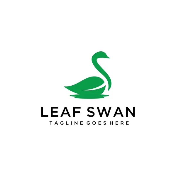 Illustration Simple Clean Green Leaf Swan Logo Design — Stock Vector