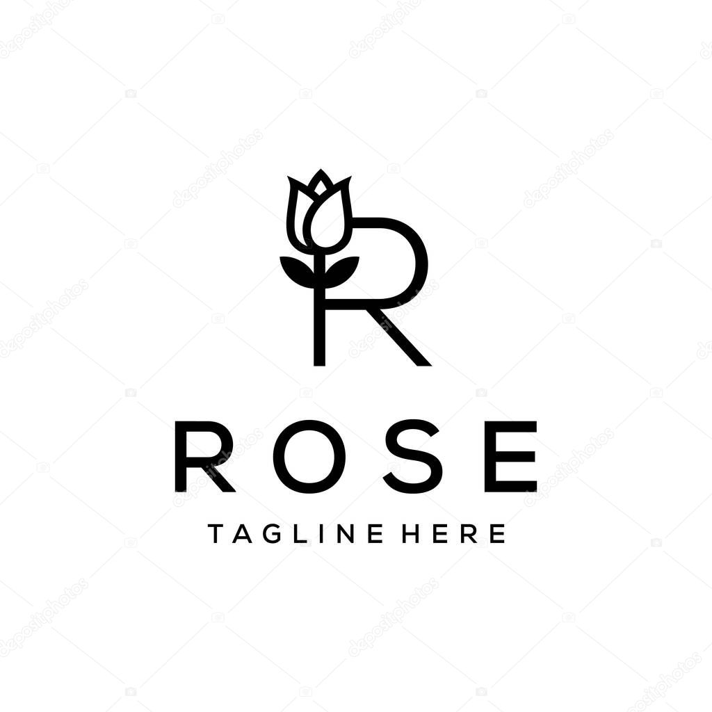 Beauty Rose logo vector logo design template, minimal R sign line petal beauty salon