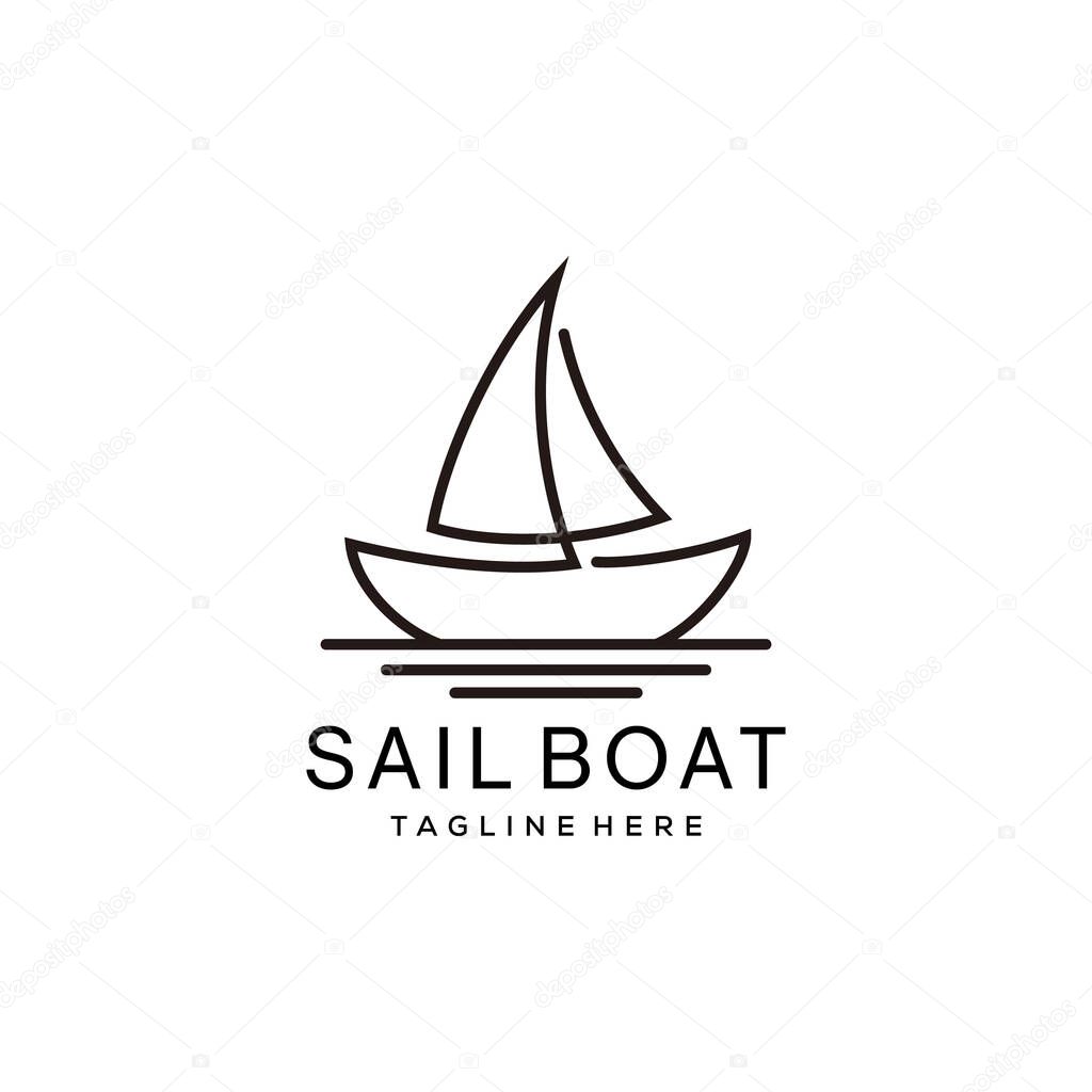 Simple Sailboat dhow ship line art logo design