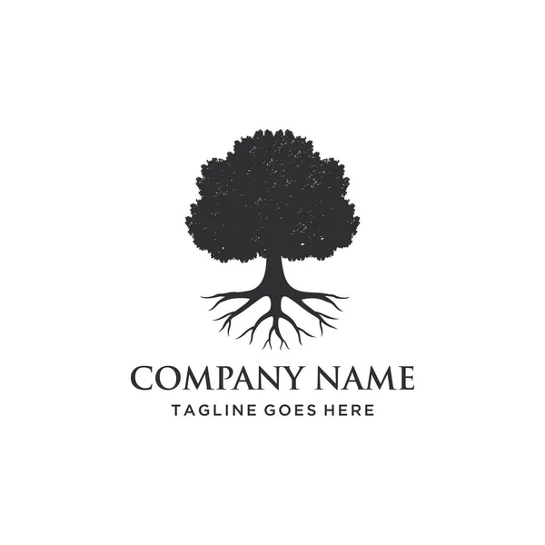 Illustration Nature Tree Oak Old Logo Design Vintage Vector Silhouette — Stock Vector