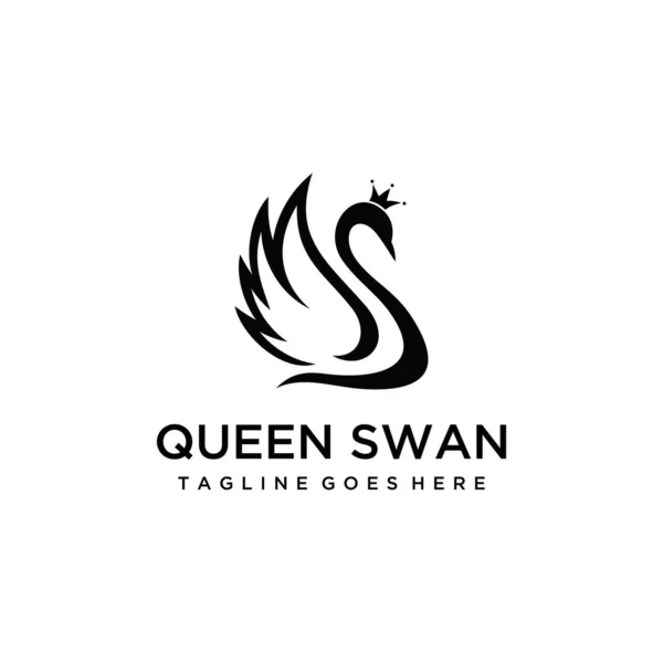 Görüntü Basit Lüks Kuğu Logosu Tasarım Şablonu Taç Kraliçesi Işareti — Stok Vektör