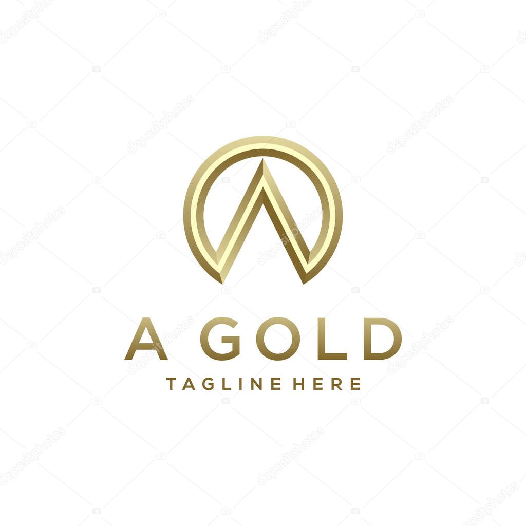 Illustration modern A Gold sign geometric 3d logo design.
