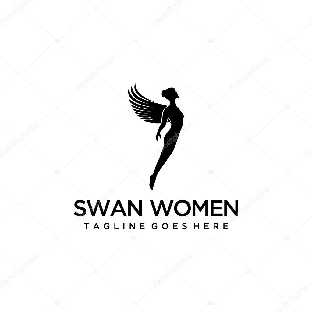 Simple luxury  pretty woman with swan logo design template