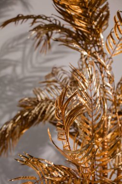 Siyah bir arkaplanda altın bir palmiye ağacının arkaplan resmi. 2021 yılının rengi. 2021 'de palmiye yaprakları sarı ve gri renklerde.