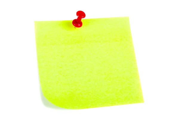 Yellow Post it Note com Red Push Pin — Fotografia de Stock