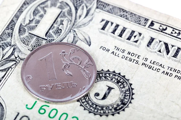 Dólar e rublo — Fotografia de Stock