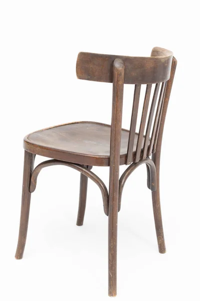 70 'li ve 80' li yıllardan kalma tahta sandalye. Kahverengi renkli. Polonya tasarımı ve üretimi. Arka görünüm — Stok fotoğraf