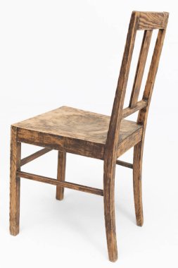 70 'li ve 80' li yıllardan kalma ahşap sandalye. Kırsal renkte. Polonya tasarımı ve üretimi. Arka görünüm