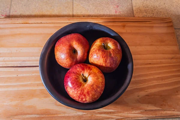 Close Several Ripe Rich Fresh Organic Juicy Red Apples Black — Stock Photo, Image