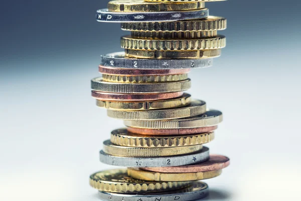 Euro coins. Euro money. Euro currency.Coins stacked on each other in different positions. Money concept — Stock Photo, Image