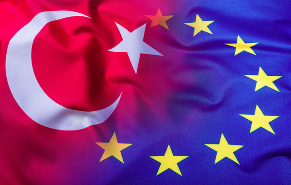 Flags of the Turkey and the European Union. Turkey Flag and EU Flag. World flag concept