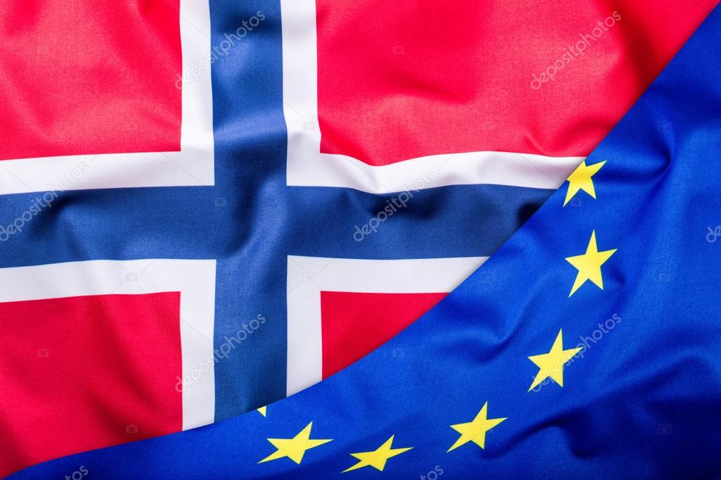 Sinalizadores de o Noruega e a União Europeia. Bandeira da ...
