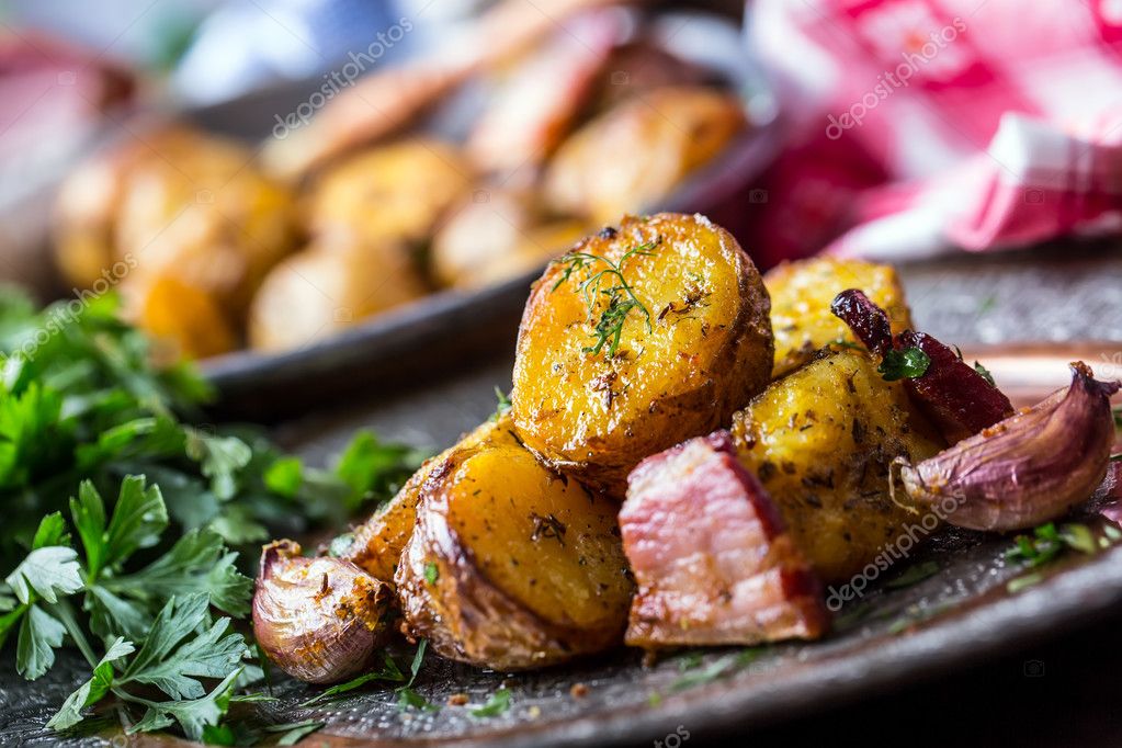 Potato Roasted Potatoes American Potatoes With Smoked Bacon