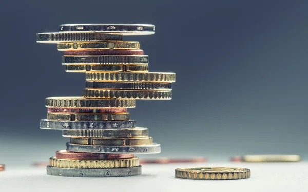 Euro coins. Euro money. Euro currency.Coins stacked on each other in different positions. Money concept