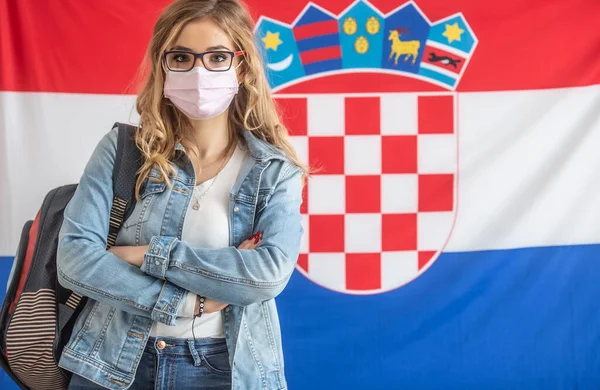 Arc Maszk Visel Diák Horvát Zászló — Stock Fotó