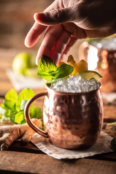 Moscow Mule Highball Довгий Горілковий Напій Свіжим Вапном Імбирним Пивом — стокове фото