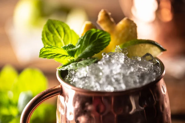 Moscow Mule Highball Довгий Горілковий Напій Свіжим Вапном Імбирним Пивом — стокове фото