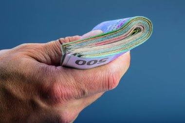 bir kaç yüz milyon Euro banknot para ile el
