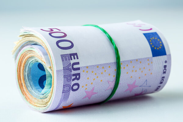 Rolled euro banknotes several thousand.Free space for your economic information