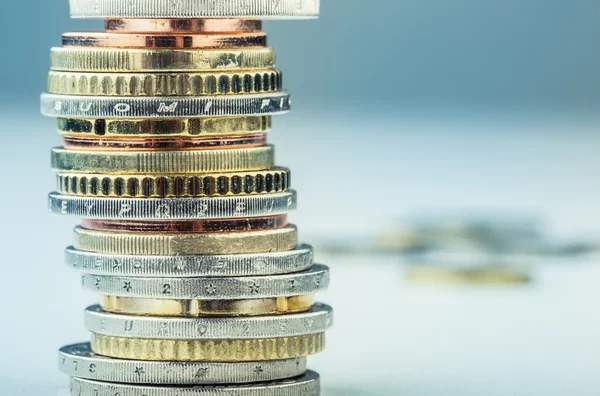 Euro coins. Euro money. Euro currency.Coins stacked on each other in different positions — Stock Photo, Image