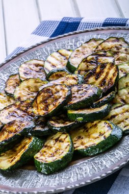 Kabak. Kızarmış kabak. Bir tabak kızarmış kabak dilimleri.