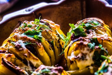 Potato.Roasts potatoes. Home cooking roasts potatoes.