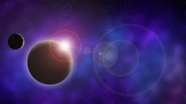 Uzay ve evren gezegen gündoğumu aya ile