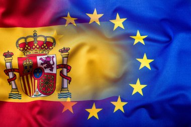 İspanya ve Avrupa Union.Eu bayrak İspanya bayrağı dalgalanan bayrak
