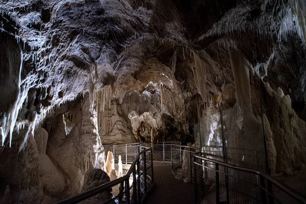 Underground caves with stalactites and stalagmites. Frasassi Caves, Italy