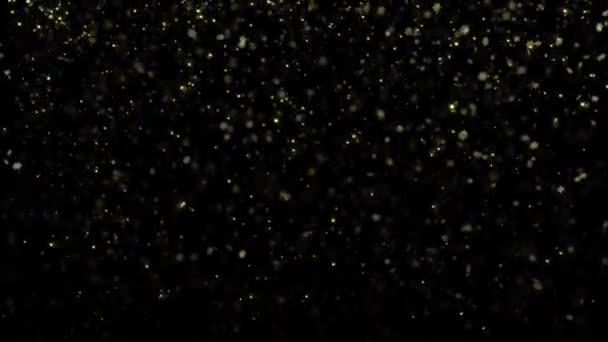 Noel Parıldayan Parçacık Arkaplan Döngüsü Altın Parıltılı Işıklar Kar Taneleri — Stok video