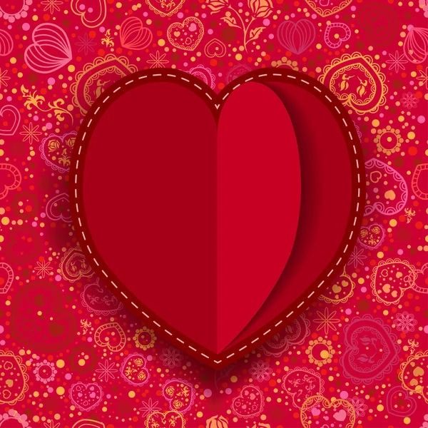 Kırmızı kağıt kalp Sevgililer günü kartı — Stok Vektör