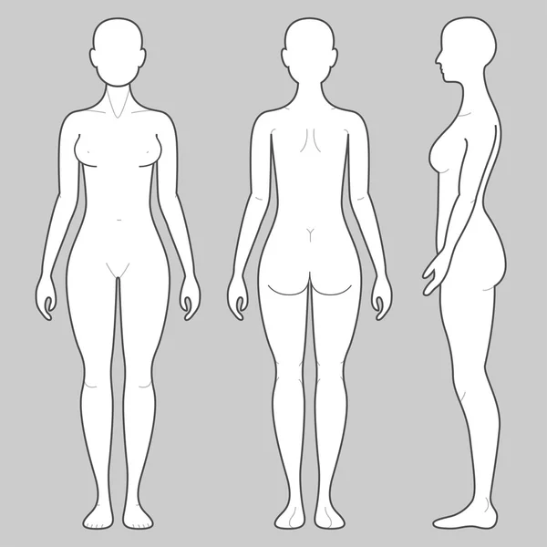 Corps féminin sous trois angles — Image vectorielle