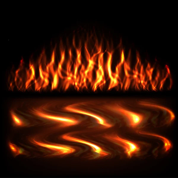 Fuego con reflejos sobre el agua — Vector de stock