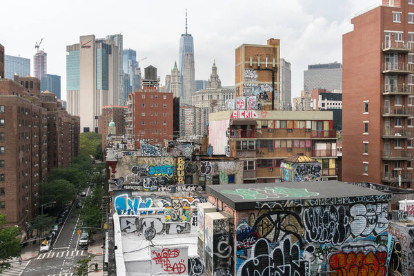 New York City, USA - August 6, 2019:walking among the skyscrapers of New York during a cloudy day