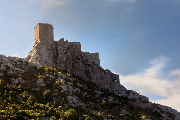 Cucugnan France Août 2016 Vue Sur Château Cathare Queribus Par — Photo