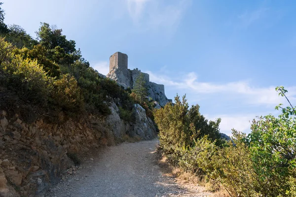 Cucugnan France Août 2016 Vue Sur Château Cathare Queribus Par — Photo