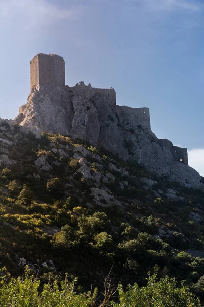 Cucugnan França Agosto 2016 Vista Castelo Cátaro Queribus Durante Dia — Fotografia de Stock