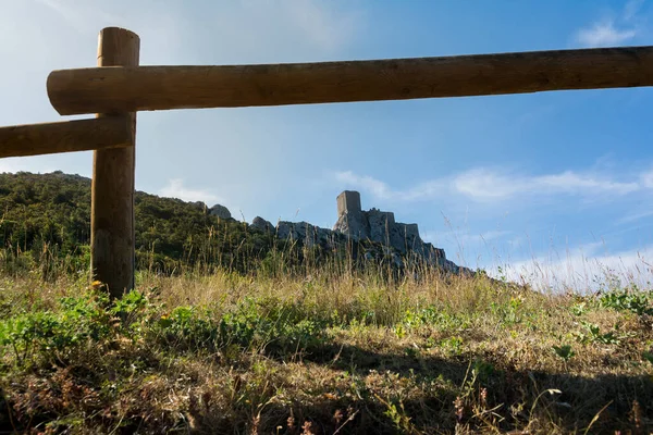 Cucugnan França Agosto 2016 Vista Castelo Cátaro Queribus Durante Dia — Fotografia de Stock